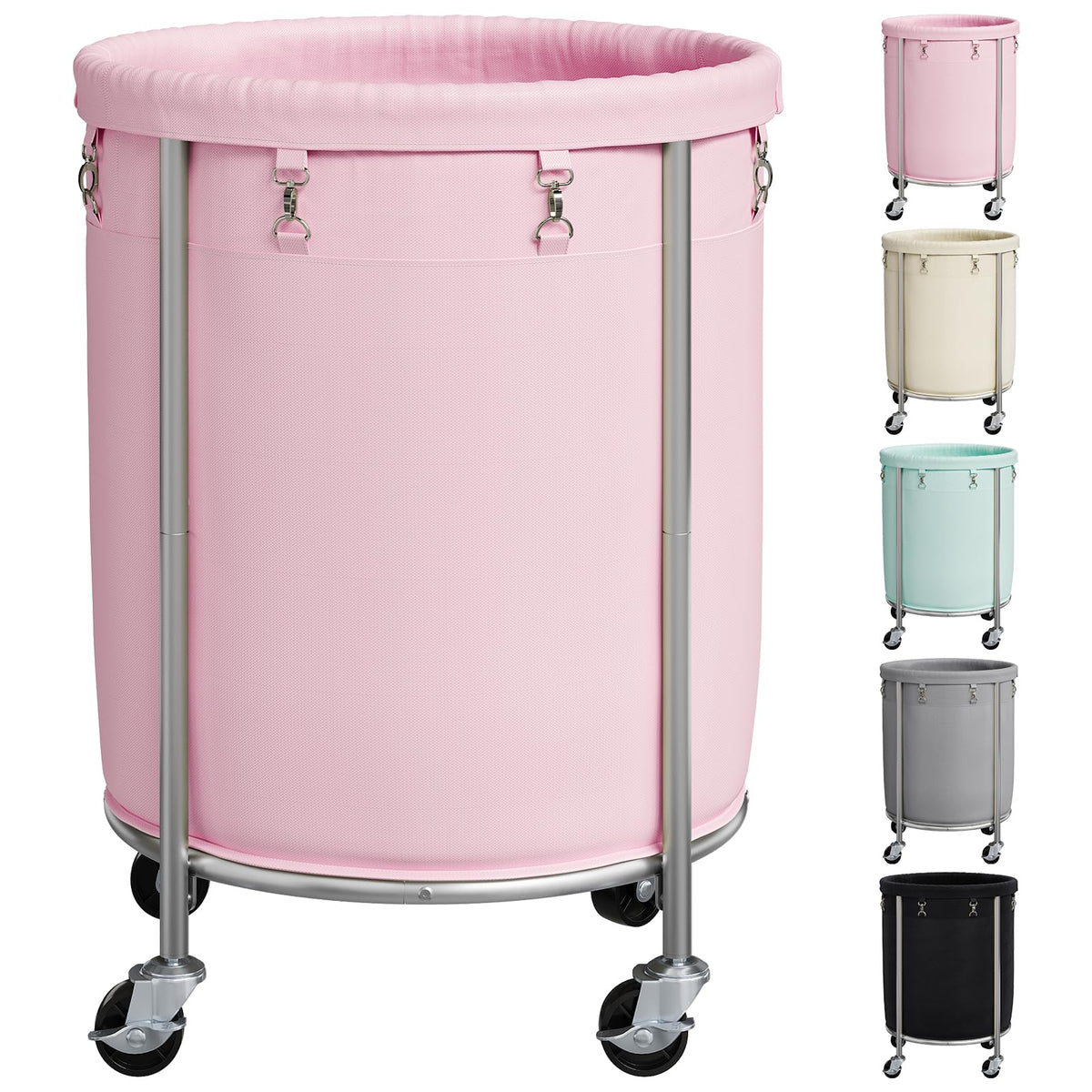 ELYKEN Laundry Basket with Wheels, Round Rolling Laundry Hamper, Black