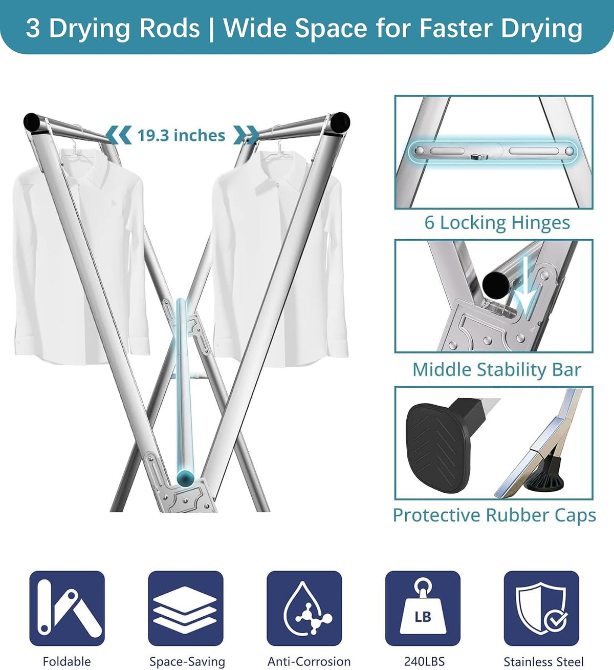 95 inch Windproof Clothes Drying Rack, Drying Rack Clothing Indoor Outdoor