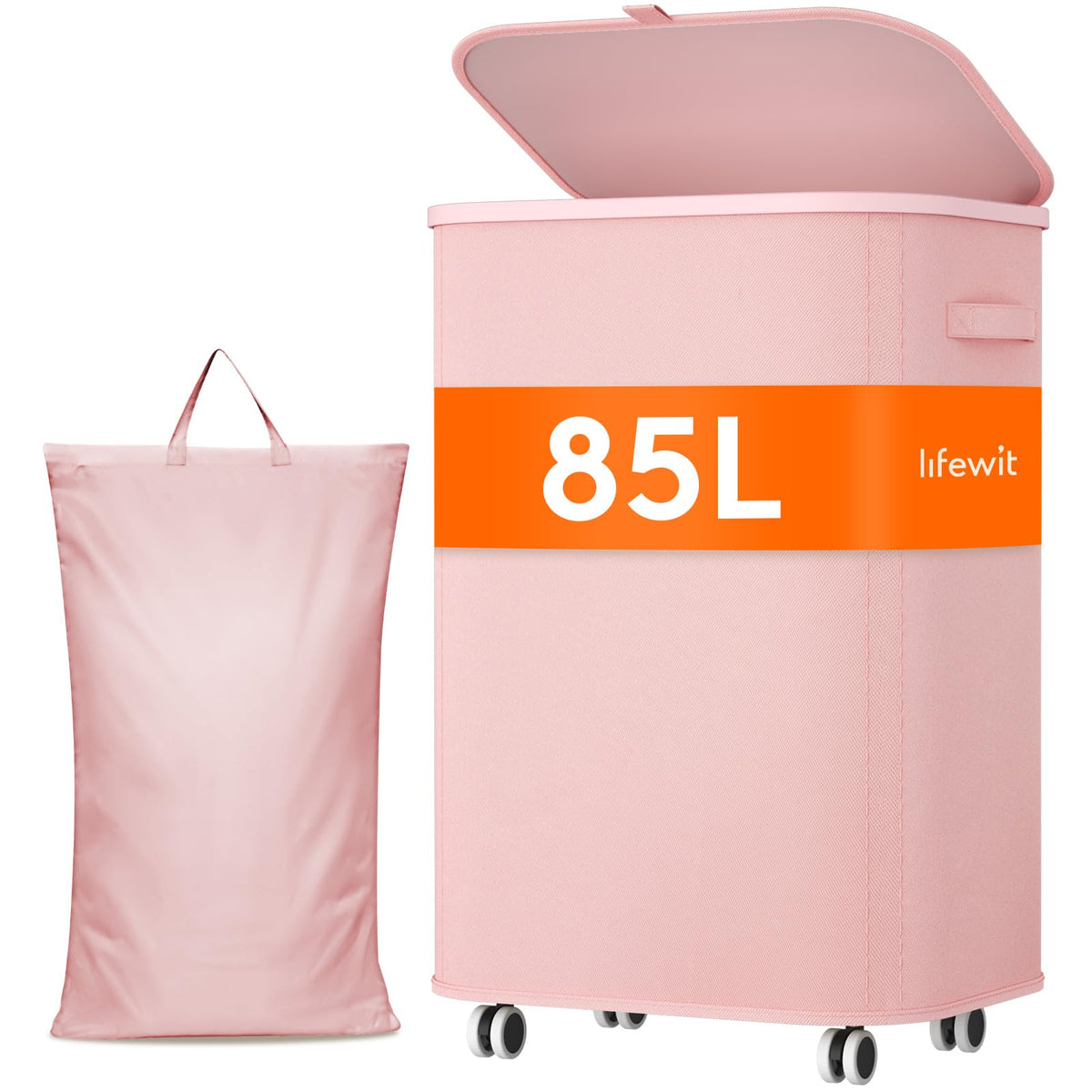 Lifewit 85L Large Laundry Basket with Wheels and Lid, Beige