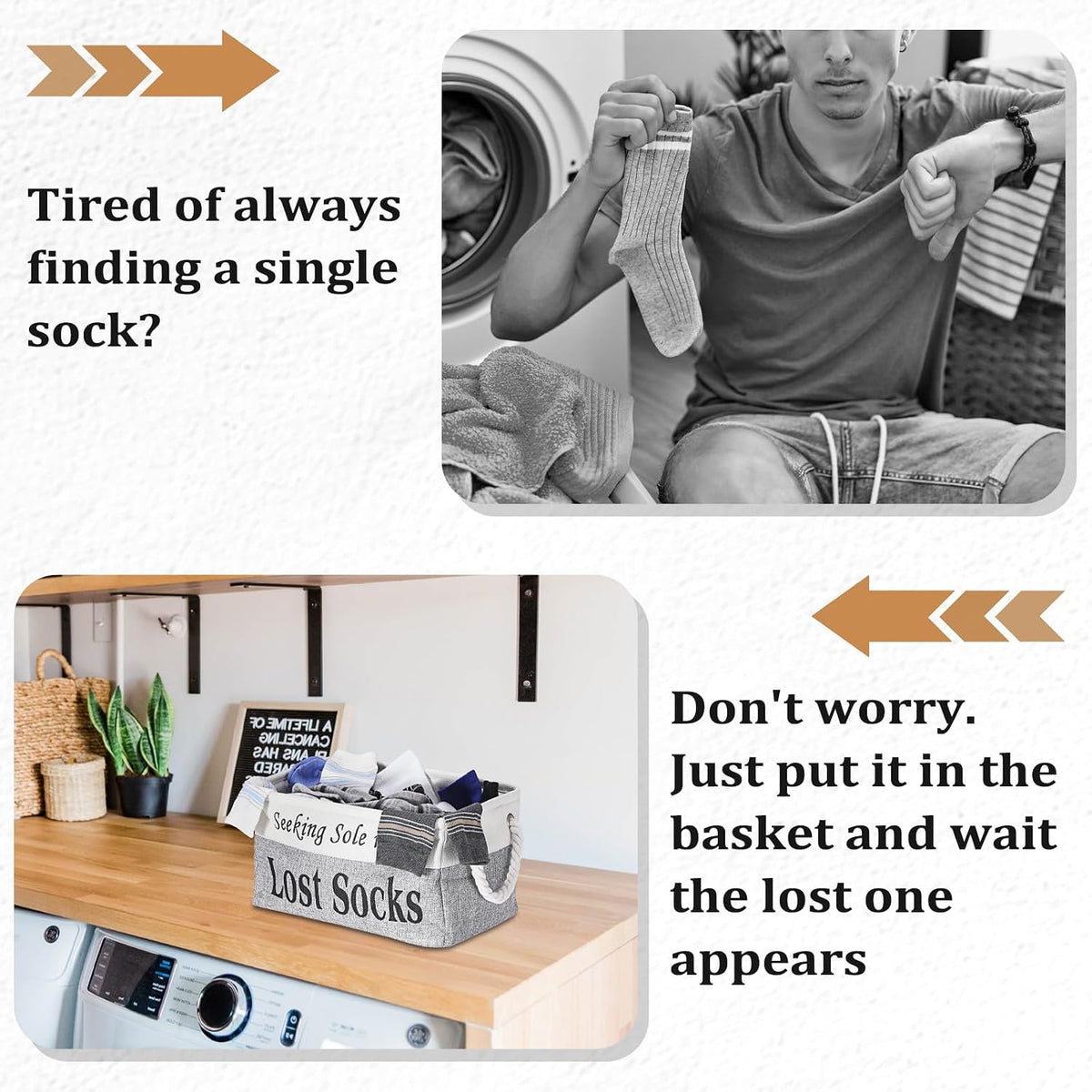 Lost Socks Basket for Laundry Room, Fabric Missing Sock Holder, Gray