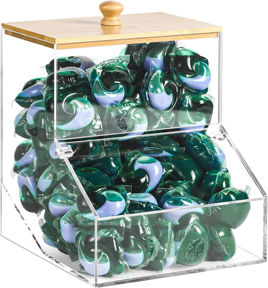 1GAL Large Acrylic Laundry Pods Container BY VEGEVIGI, Dishwasher Pods Holder Dispenser With Lid, Laundry Room Organization And Storage
