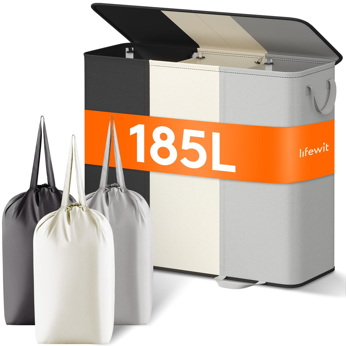 Lifewit Double Laundry Hamper with Lid, Removable Laundry Bags, Black