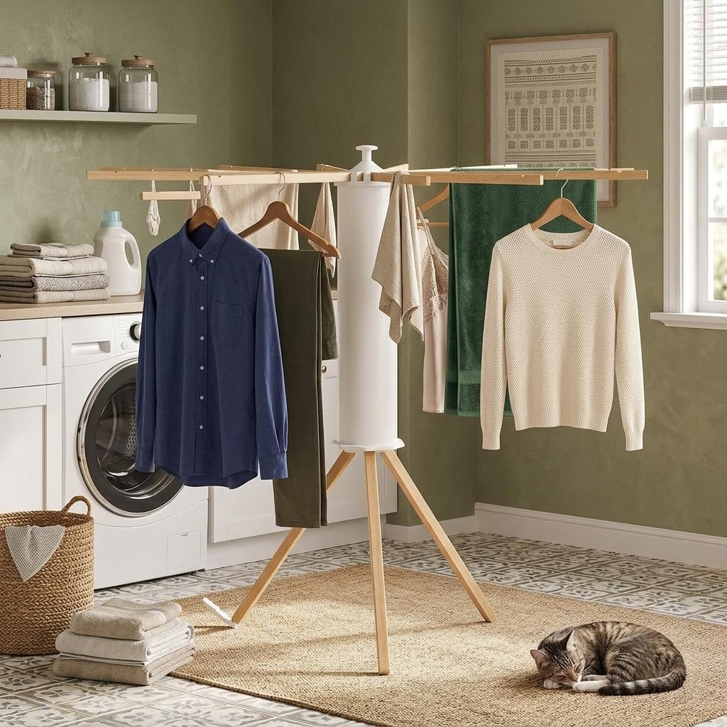 SUYU Clothes Drying Rack Foldable, Heavy Duty Tripod Laundry Drying Rack