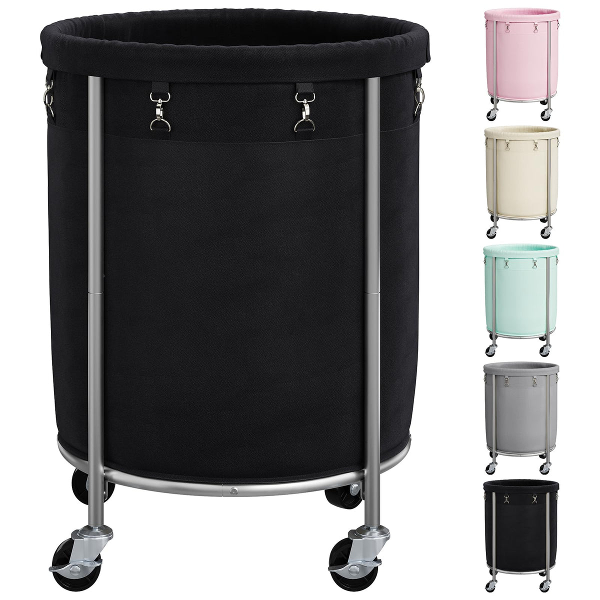 ELYKEN Laundry Basket with Wheels, Round Rolling Laundry Hamper, Black