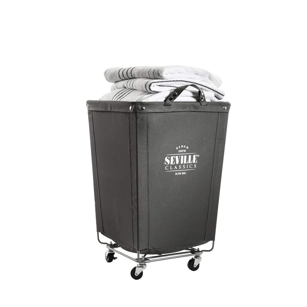 Seville Classics Large Commercial Heavy Duty Rolling Steel Frame Laundry Hamper Canvas Cart Bin, w/ Wheels for Hotel, Home, Closet, Bedroom (PATENTED), Cream, 18.1" D x 18.1" W