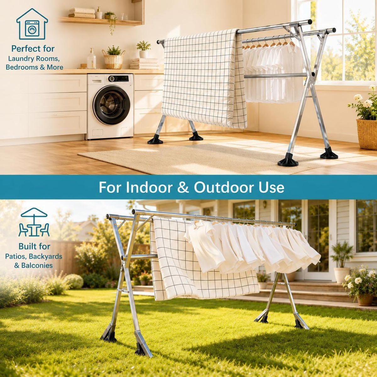 95 inch Windproof Clothes Drying Rack, Drying Rack Clothing Indoor Outdoor