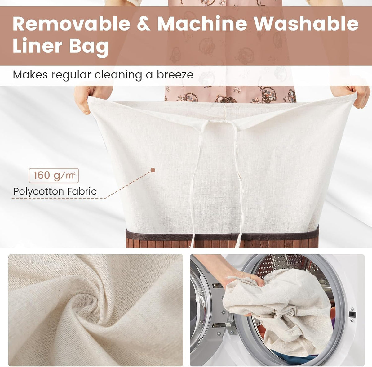 Giantex Bamboo Laundry Hamper with Lid Removable Liner & Handles