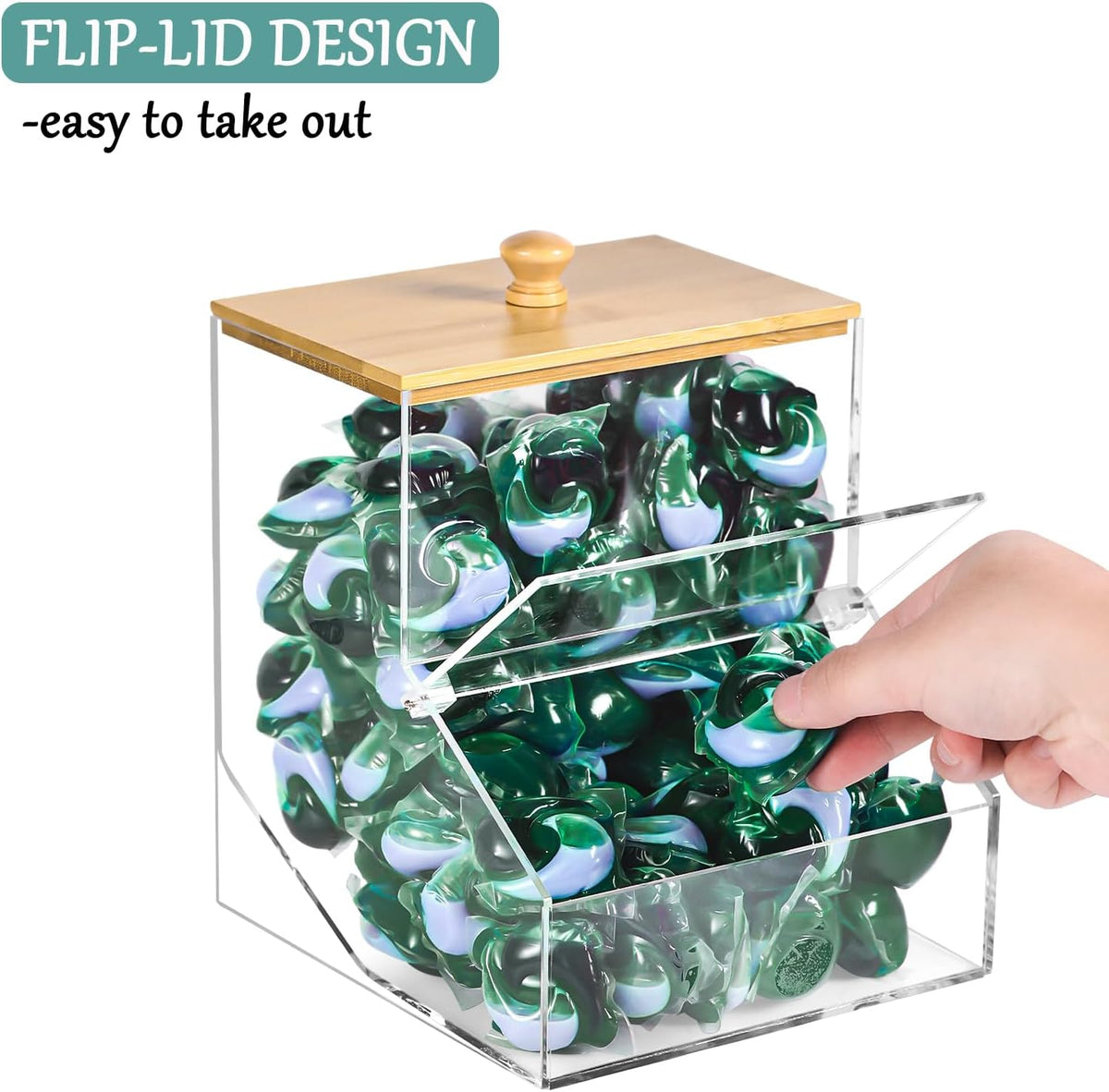 1GAL Large Acrylic Laundry Pods Container BY VEGEVIGI, Dishwasher Pods Holder Dispenser With Lid, Laundry Room Organization And Storage