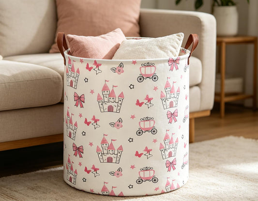 19.7" Laundry Basket,Dirty Clothes Hamper,Waterproof Storage Bin,Room Decor,Gift Baskets(Pink Princess)