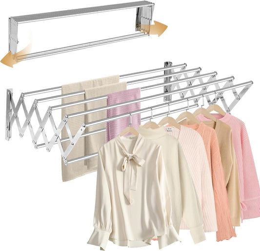 XL-31.5" Wall Clothes Drying Rack, Retractable Mounted Rack Silver