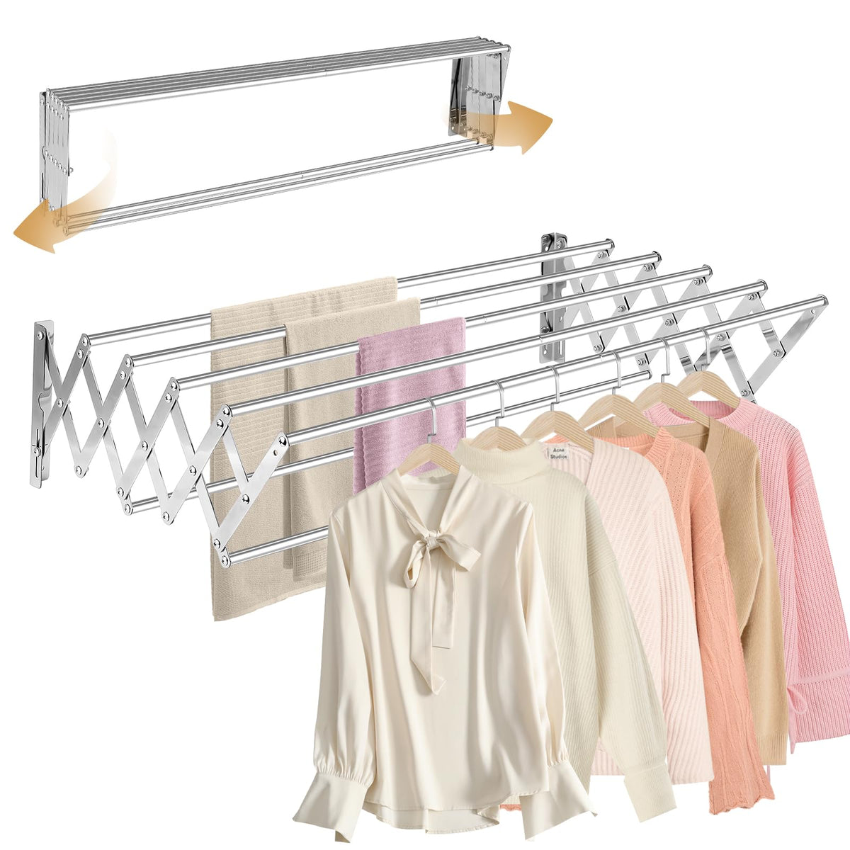 XL-31.5" Wall Clothes Drying Rack, Retractable Mounted Rack Silver