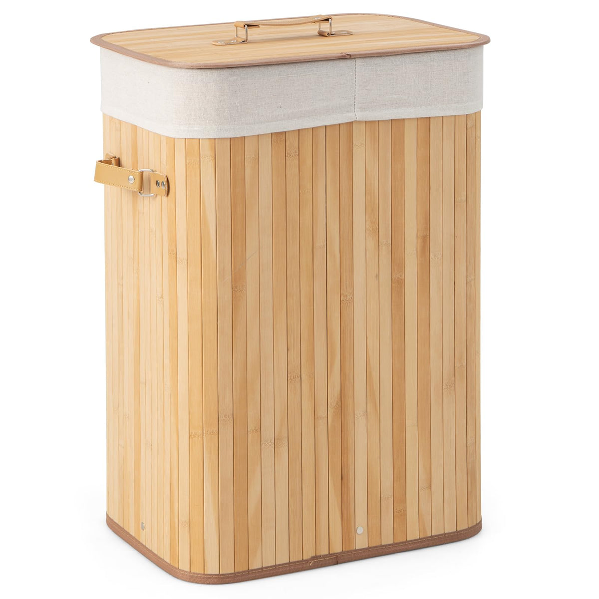 Giantex Bamboo Laundry Hamper with Lid Removable Liner & Handles