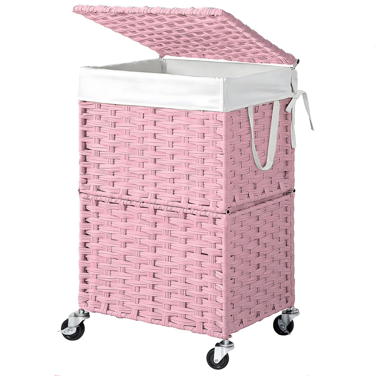 Chrislley Wicker Laundry Basket with Wheels,Rolling Laundry Hamper with Lid