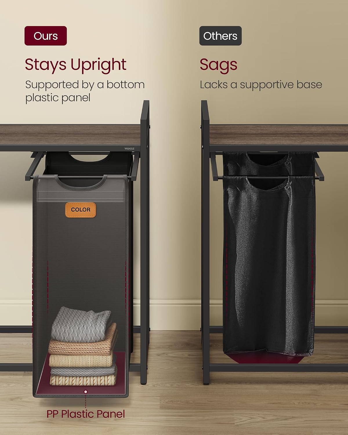 VASAGLE Laundry Hamper 3 Section, Laundry Sorter, 39.6 Gal. (150 L)