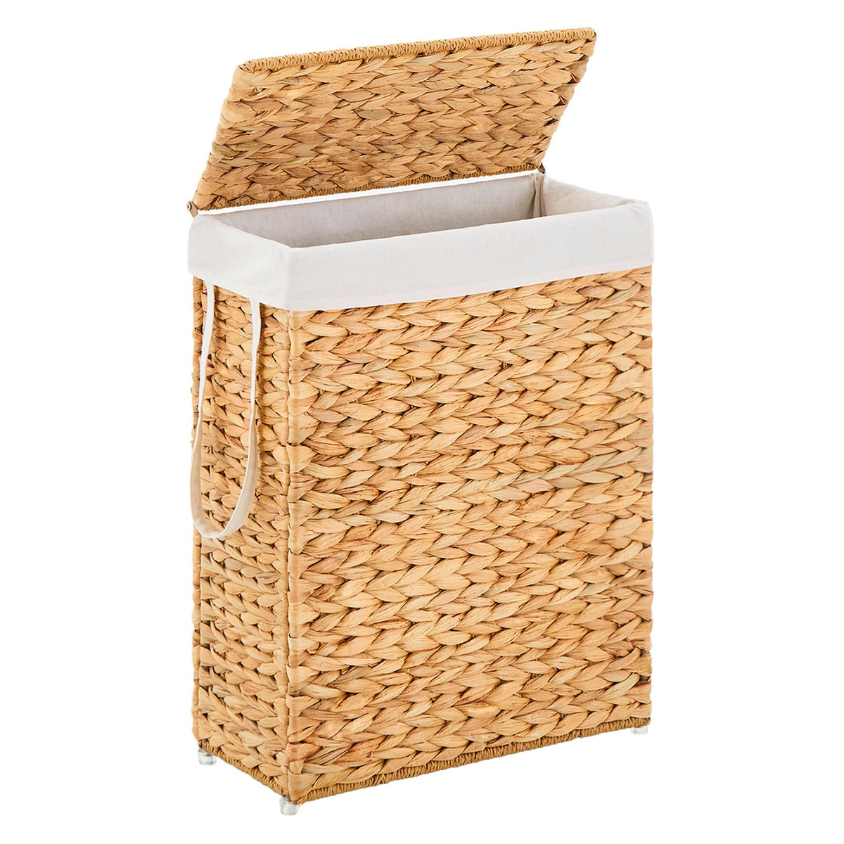 Slim Laundry Hamper with Lid, Handwoven Natural Water Hyacinth Basket