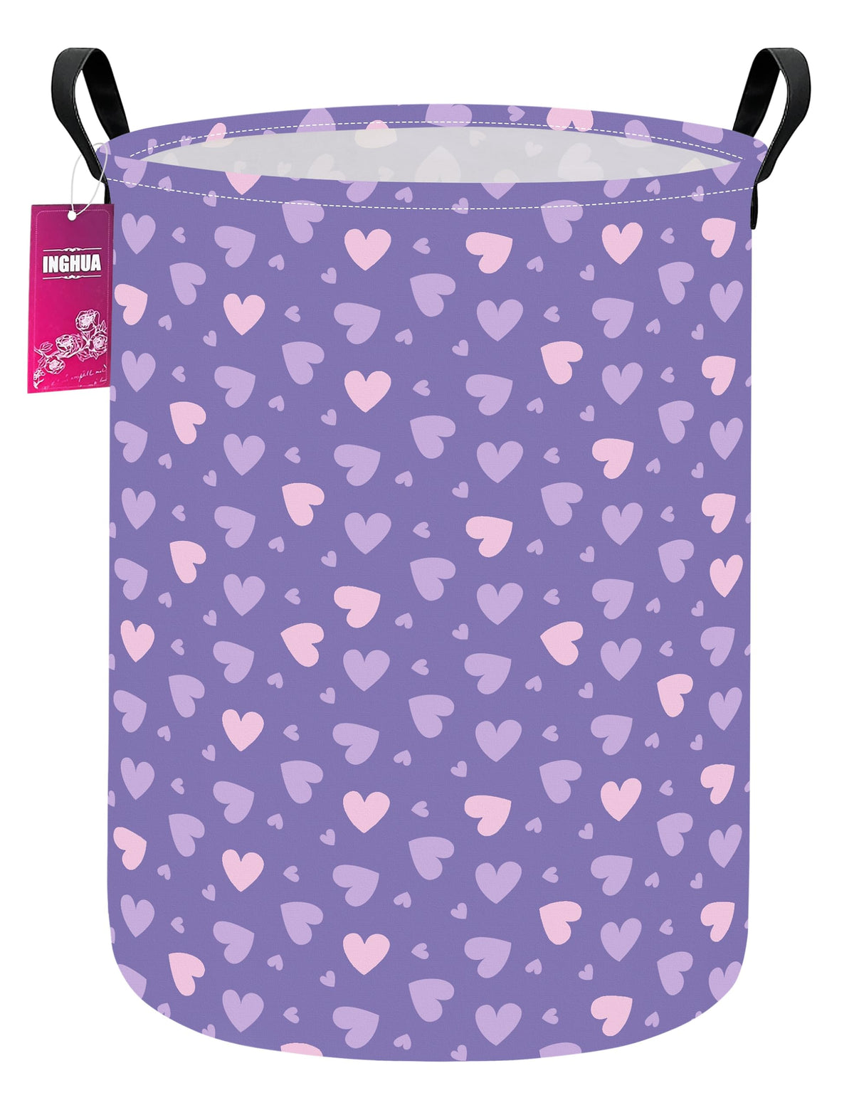Laundry Hamper Large Canvas Fabric Storage Basket Pink hearts