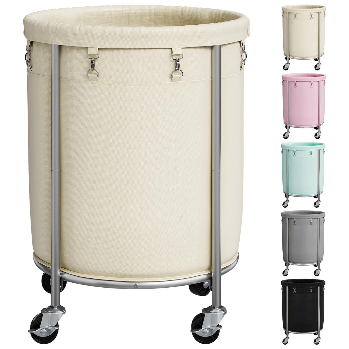 ELYKEN Laundry Basket with Wheels, Round Rolling Laundry Hamper, Black