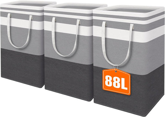 HomeHacks Laundry Basket Hamper, 3‑Pack 88L Collapsible Clothes Storage