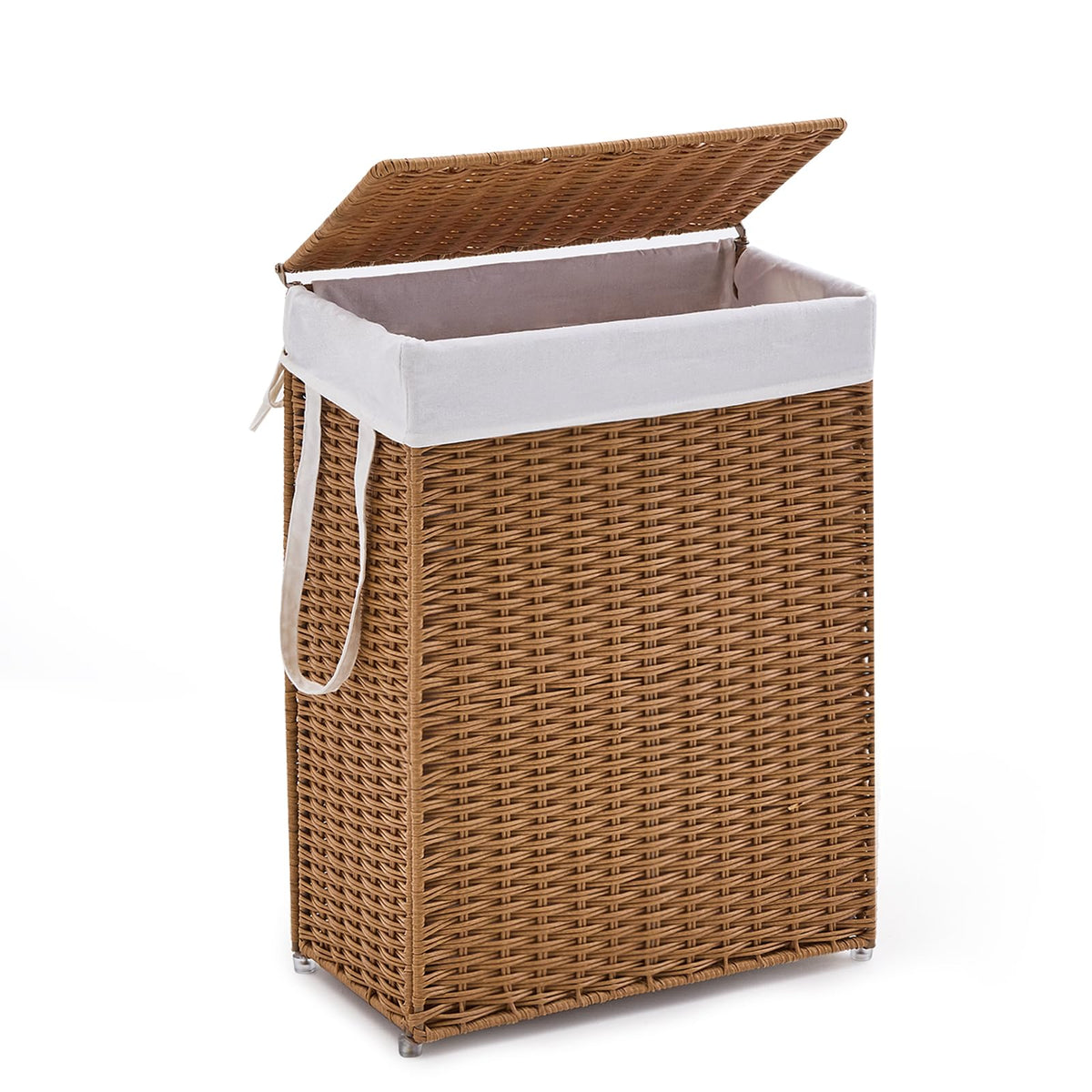 Slim Laundry Hamper with Lid, Handwoven Natural Water Hyacinth Basket