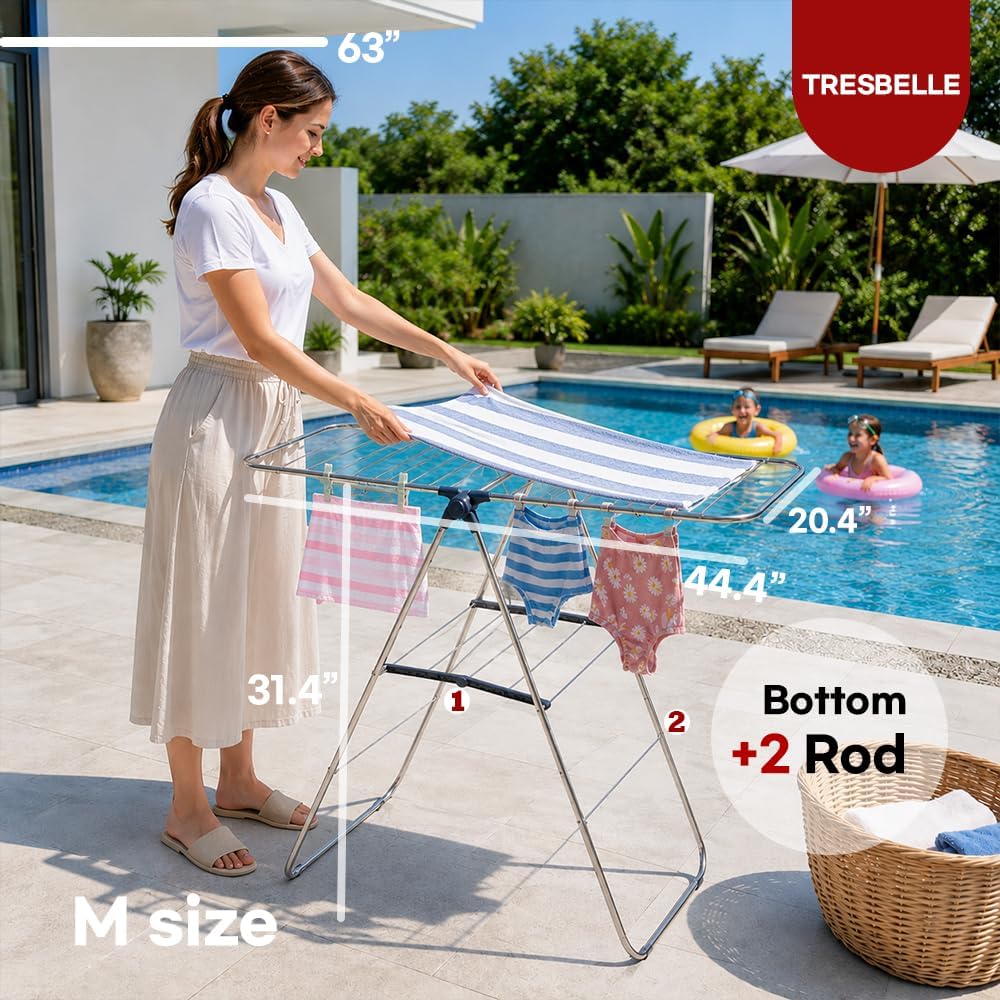TRESBELLE Stainless Steel Clothes Drying Rack,Foldable Laundry Dryer,Size M