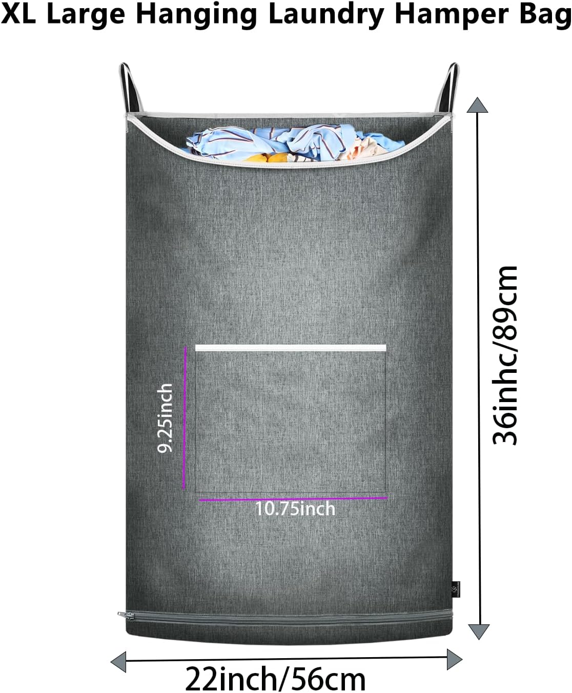 XL Hanging Laundry Hamper,Over the Door Hamper Bag for Bathroom,Dorm, Home.