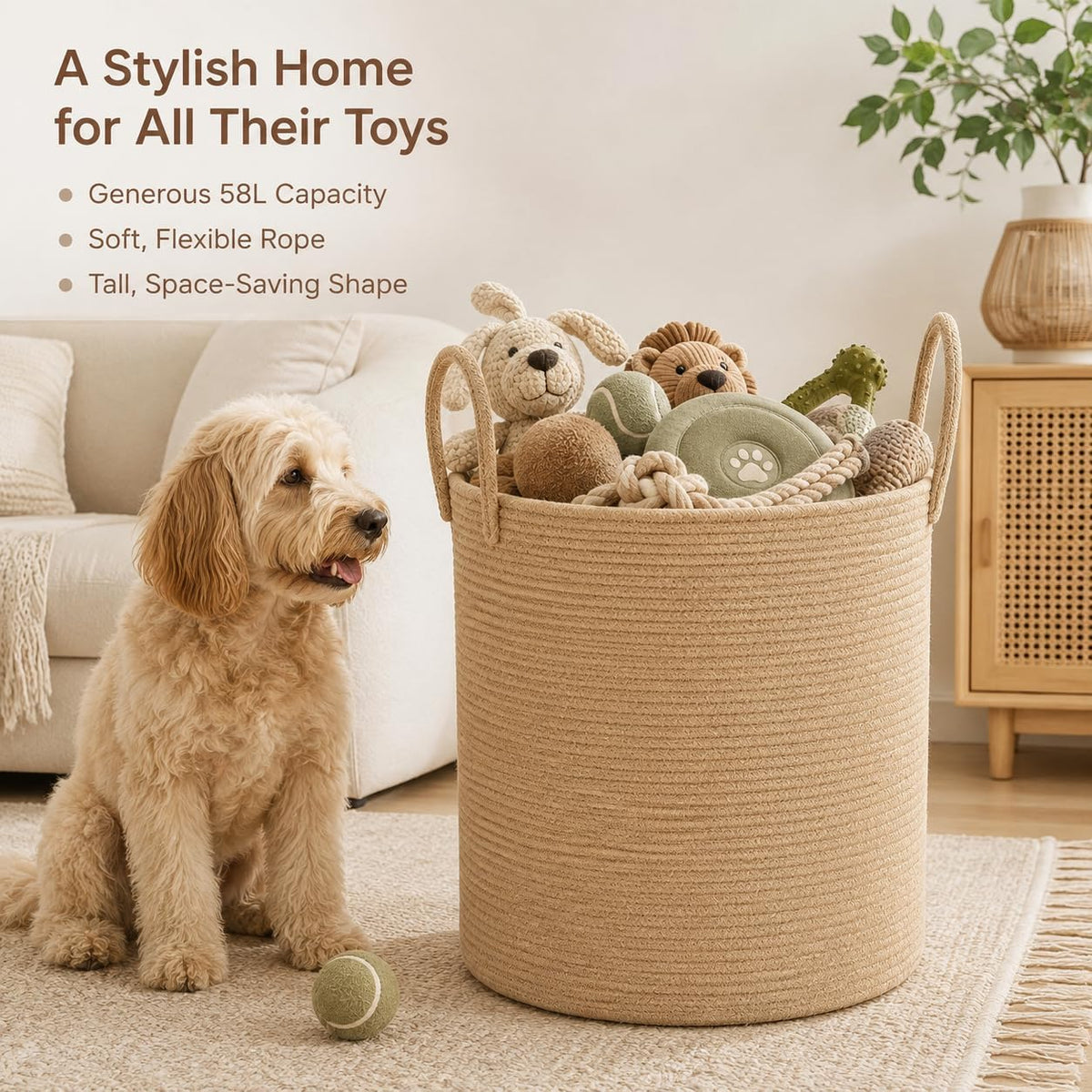 Jute Rope Laundry Hamper Basket, 58L Woven Blanket Basket for Nursery