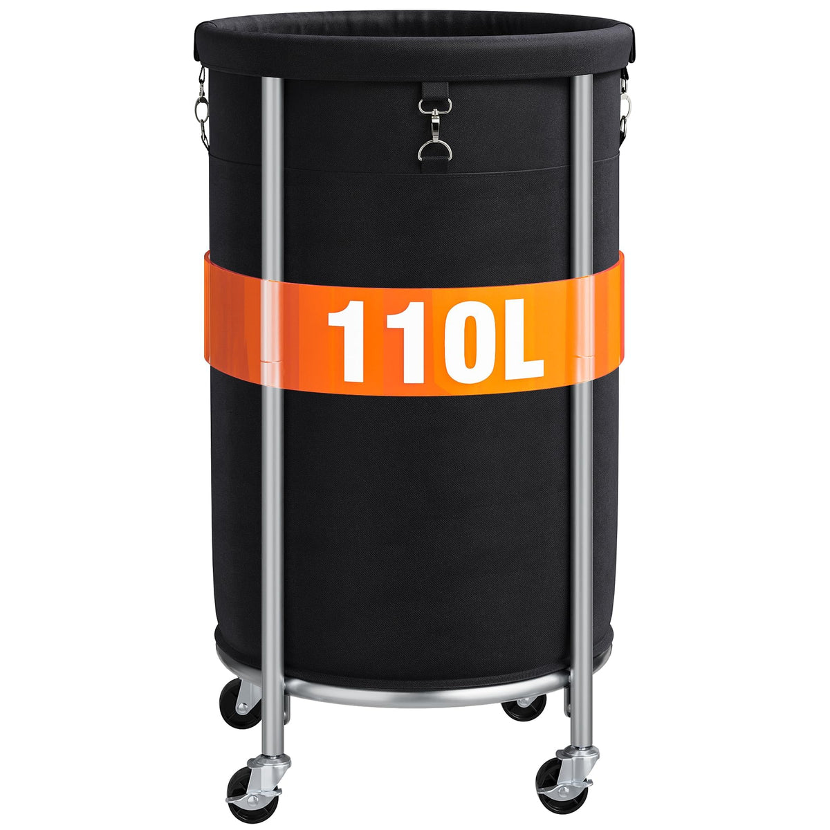 ELYKEN Laundry Basket with Wheels, Round Rolling Laundry Hamper, Black