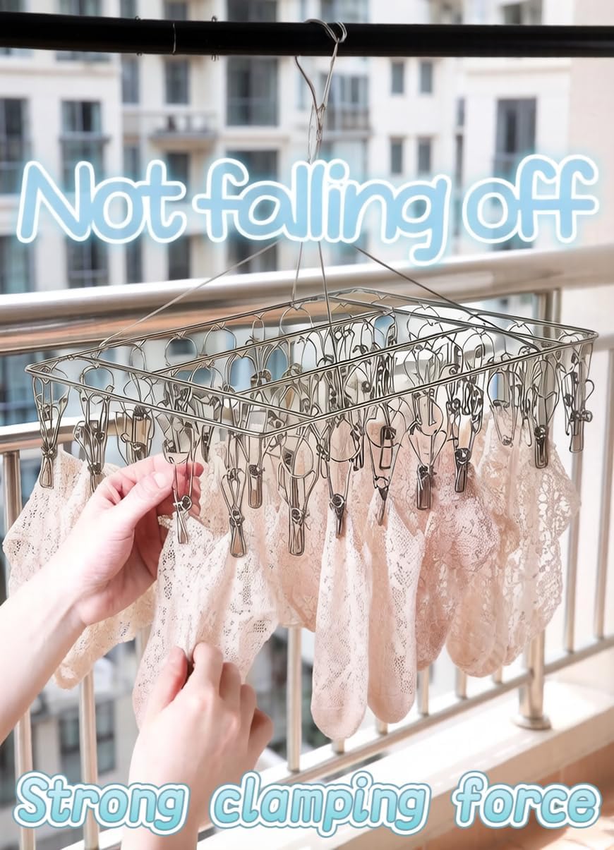 2 Pack Sock Drying Racks with 80 Clips, Stainless Steel Drying Clamp