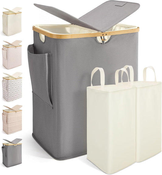 MIZATTO 2 Section Laundry Hamper with Lid, 140L Dirty Clothes Hamper