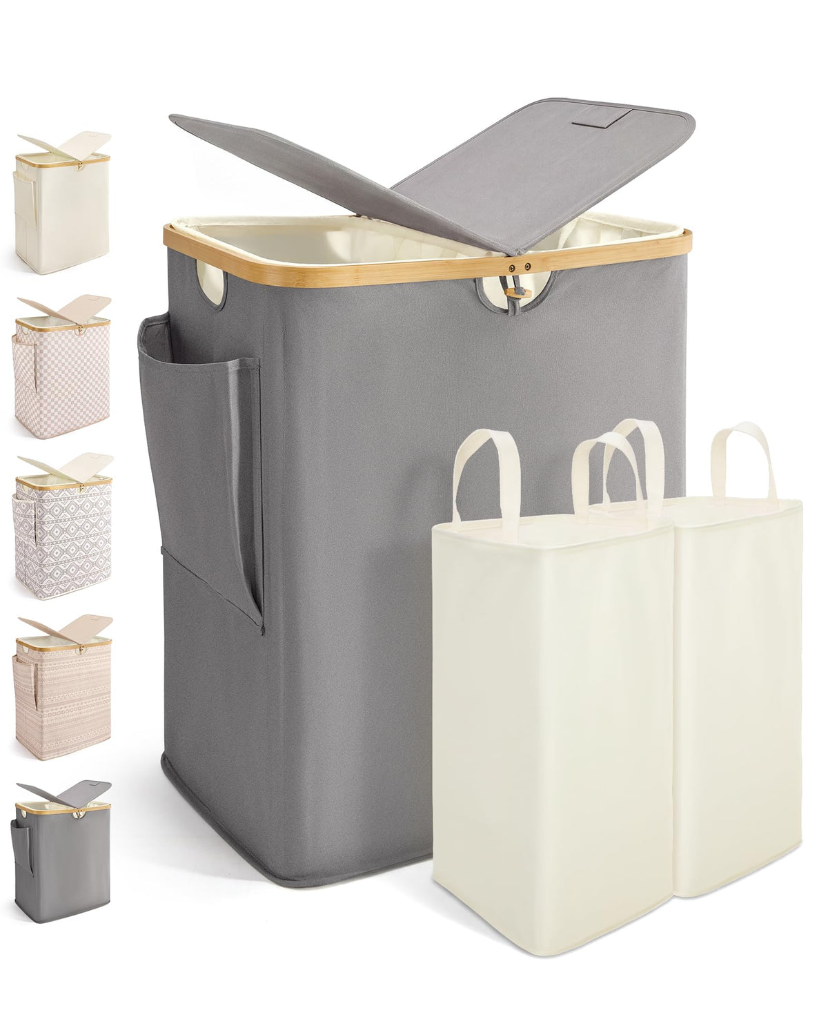 MIZATTO 2 Section Laundry Hamper with Lid, 140L Dirty Clothes Hamper