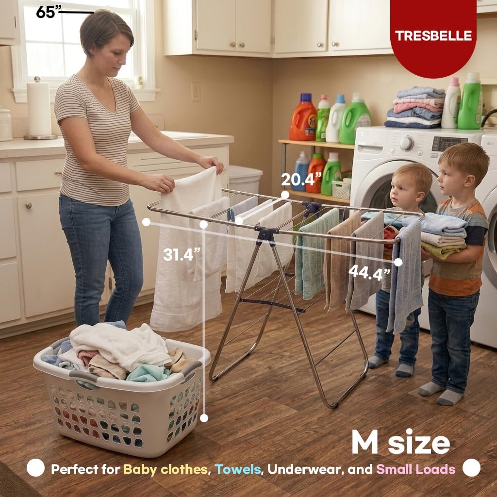 TRESBELLE Stainless Steel Clothes Drying Rack,Foldable Laundry Dryer,Size M