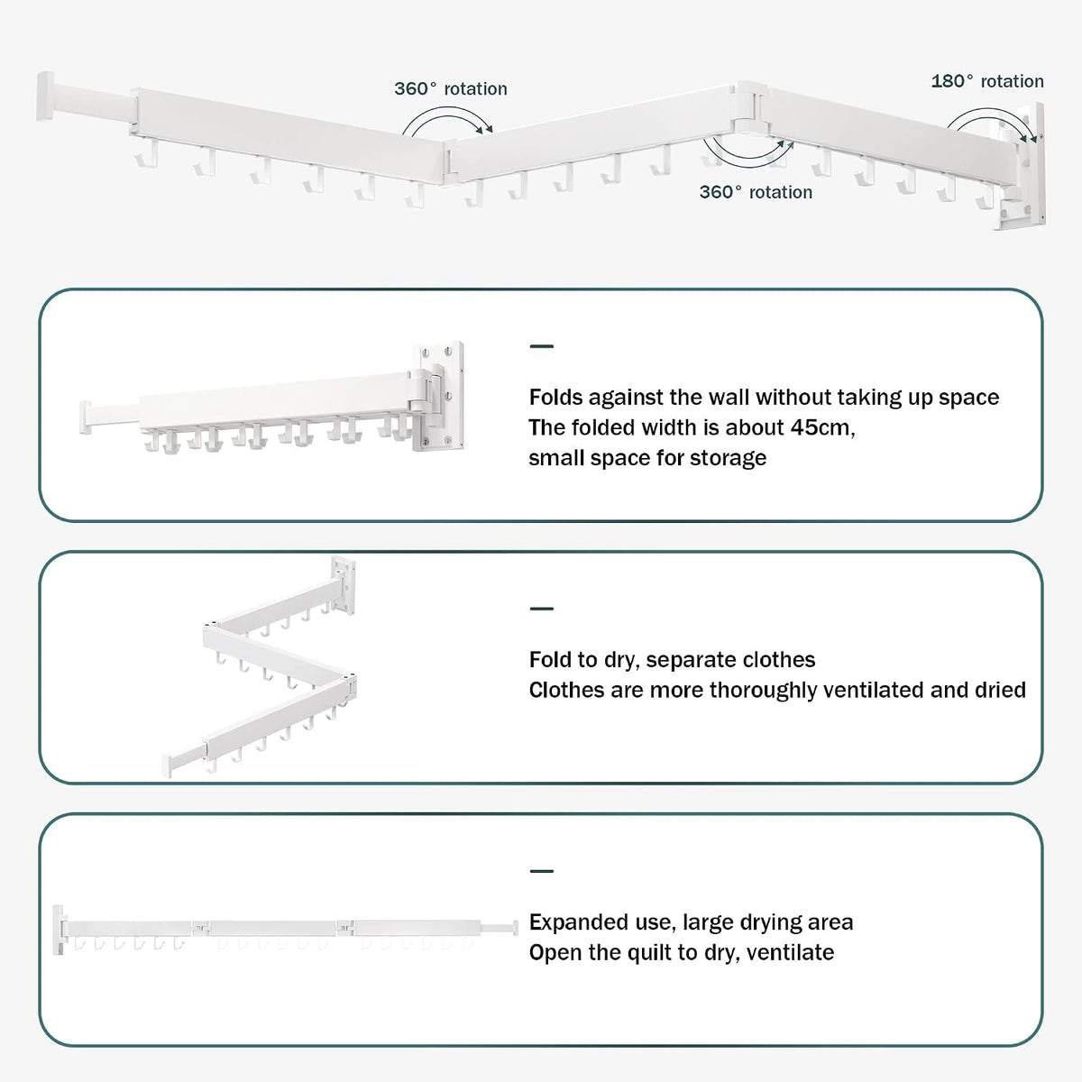 Wall Mounted Drying Rack, Foldable Clothes Drying Rack for Laundry Room