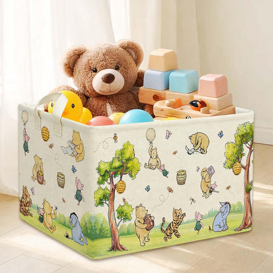 Rectangle Neutral Classic Winnie Bear Baby Basket for Nursery