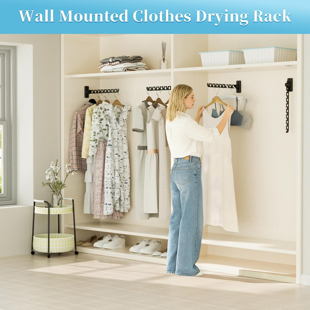 Alise Clothes Drying Racks Wall Mounted Coat Hangers,Black,2 Pcs