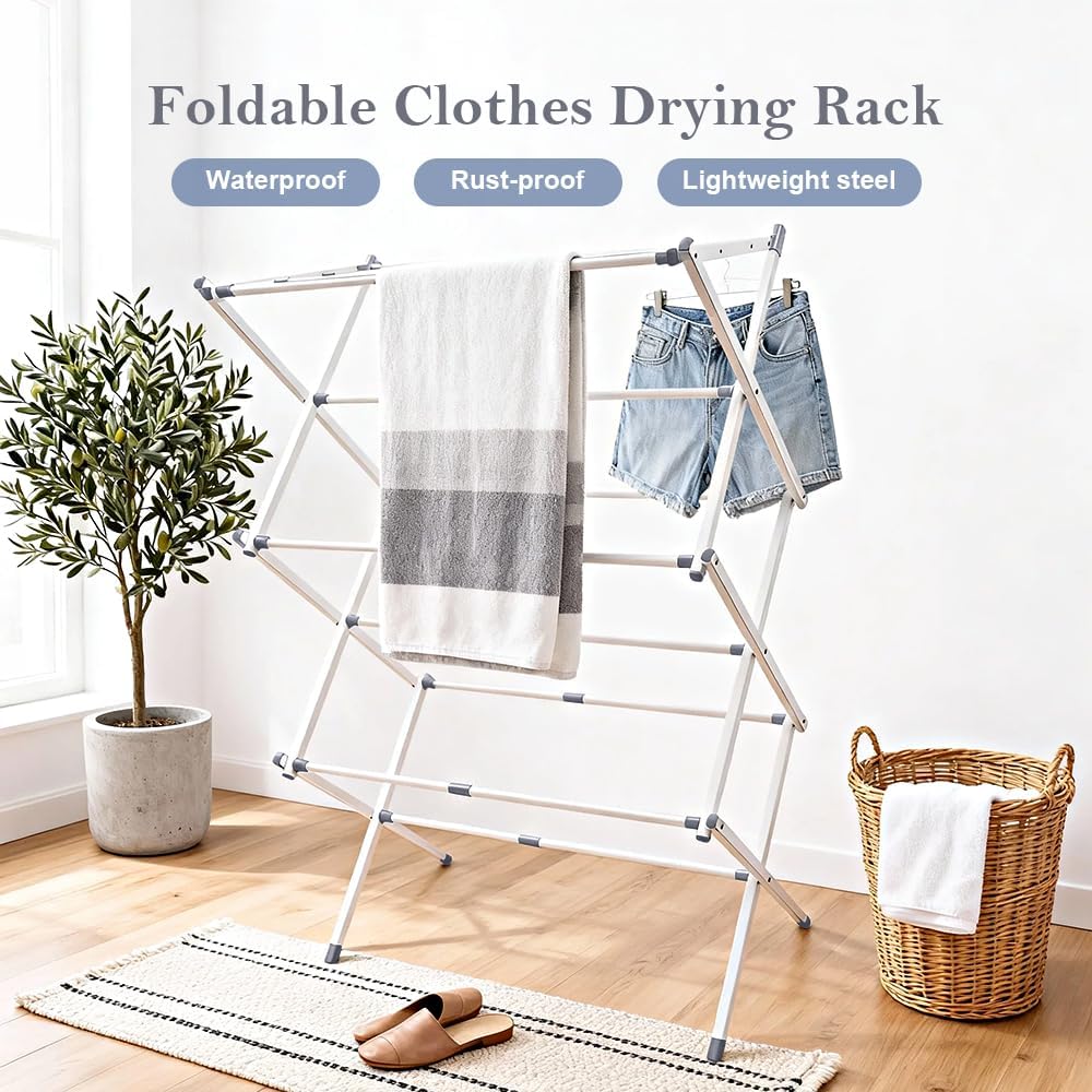 Foldable Clothes Drying Rack 41"x29"x14" - White
