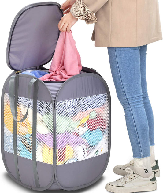 Pop-Up Laundry Hamper with YKK Zipper Lid, 1.5 Loads, Reinforced Handles