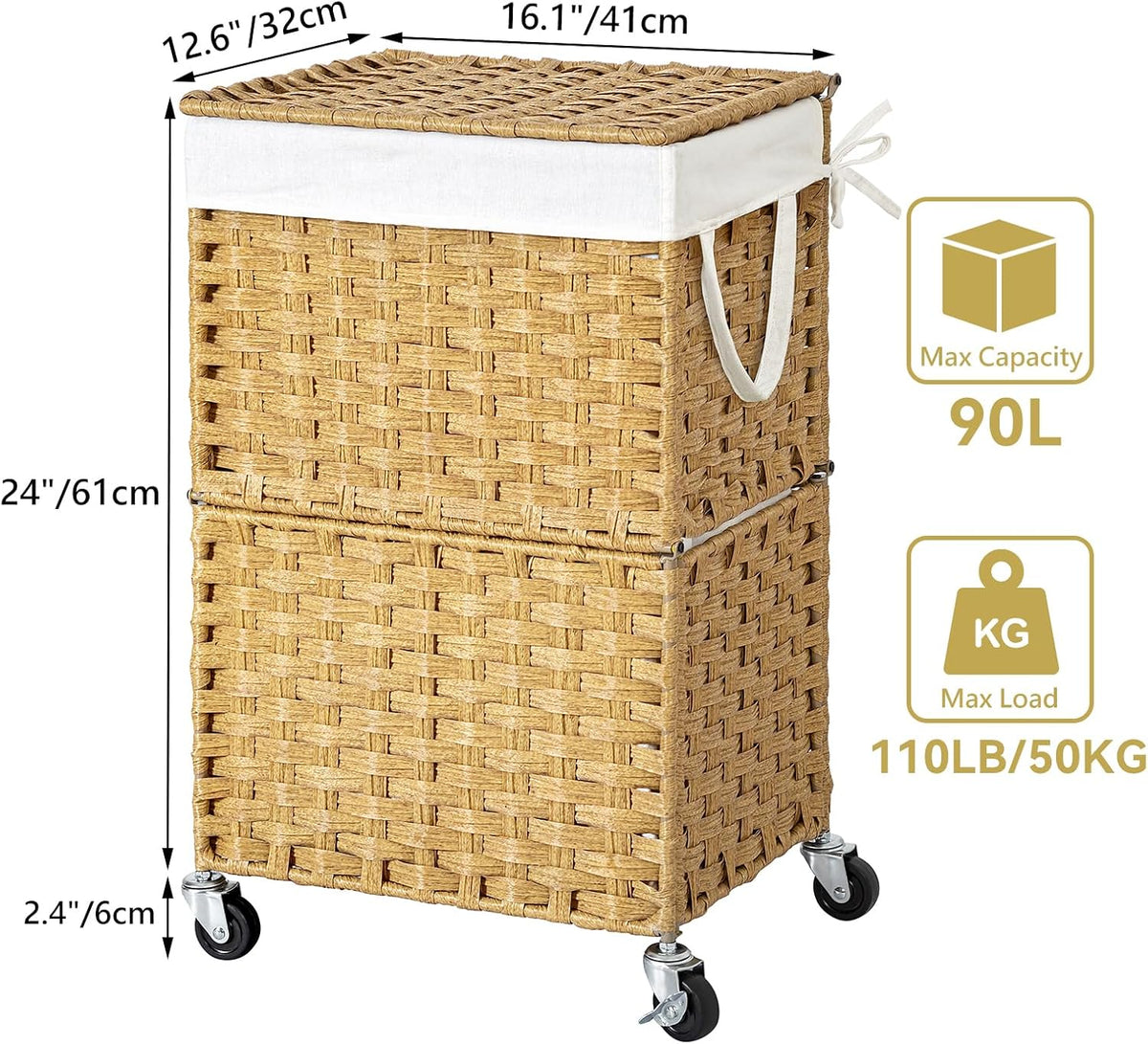 Chrislley Wicker Laundry Basket with Wheels,Rolling Laundry Hamper with Lid