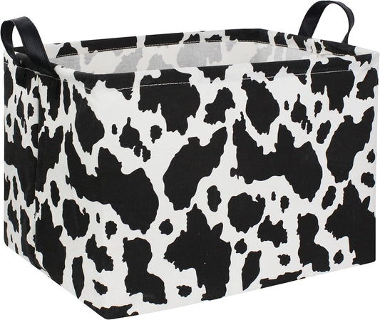 Rectangle Cow Basket Cow Print Storage Bins Cute Canvas Organizer Bin for Bedroom Decor Books, Clothes Shelves Gift Basket(Cow print)