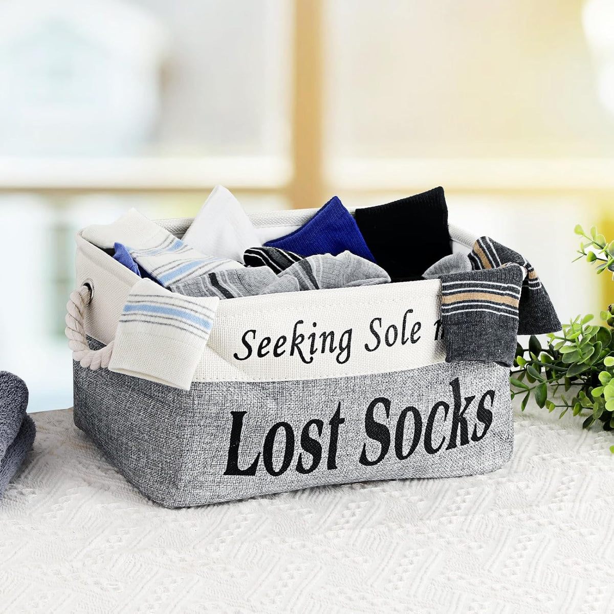Lost Socks Basket for Laundry Room, Fabric Missing Sock Holder, Gray