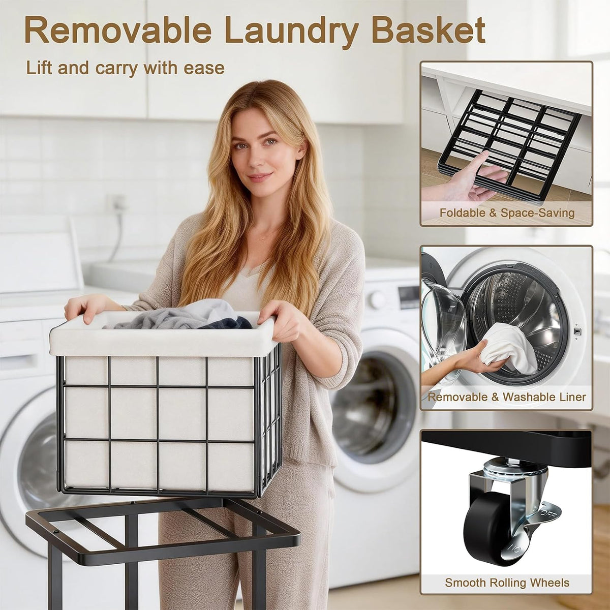 120L Vertical Laundry Sorter,3 Tier Metal Rolling Laundry Basket