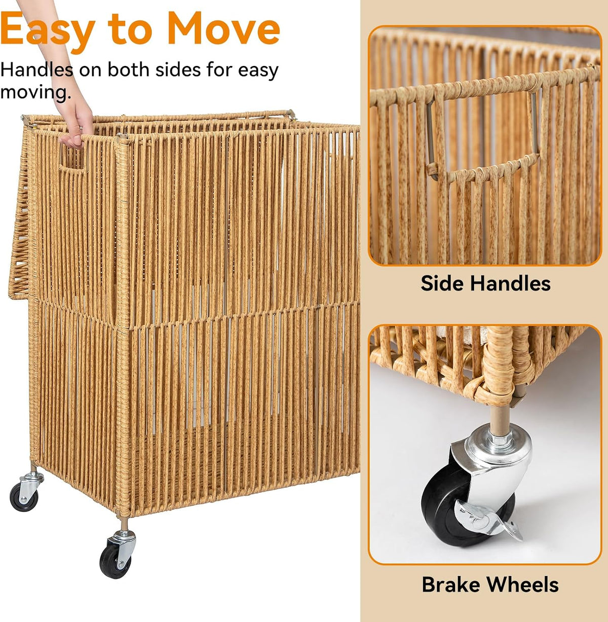 WOWLIVE Rolling Laundry Basket Wheels, Handwoven Laundry Hamper with Lid