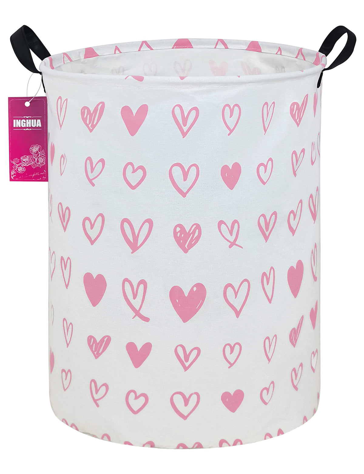 Laundry Hamper Large Canvas Fabric Storage Basket Pink hearts