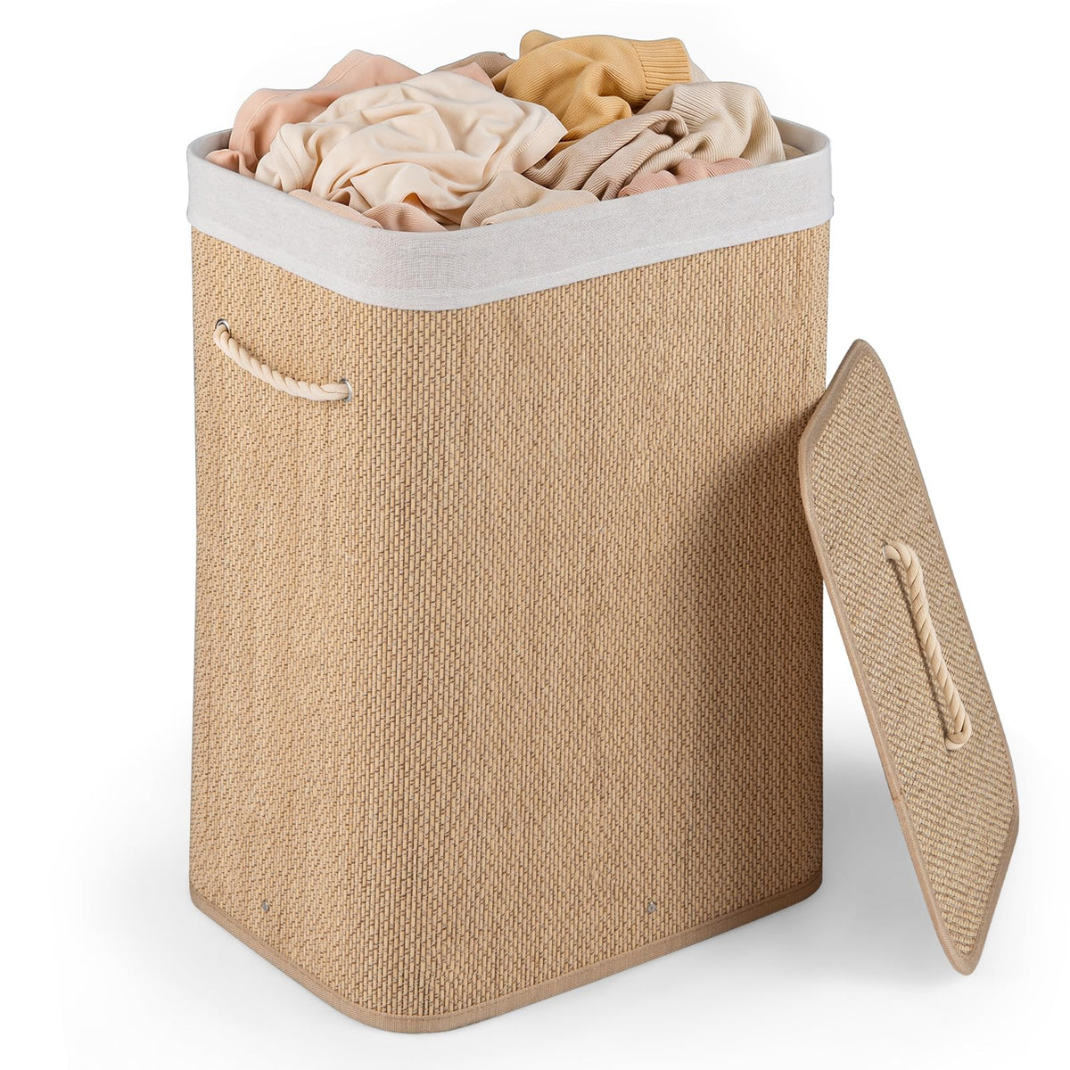 Giantex Bamboo Laundry Hamper with Lid Removable Liner & Handles