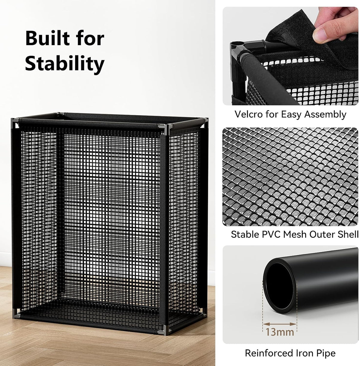 Double Laundry Hamper with Lid, 155L Large Laundry Basket 2 Section, Black