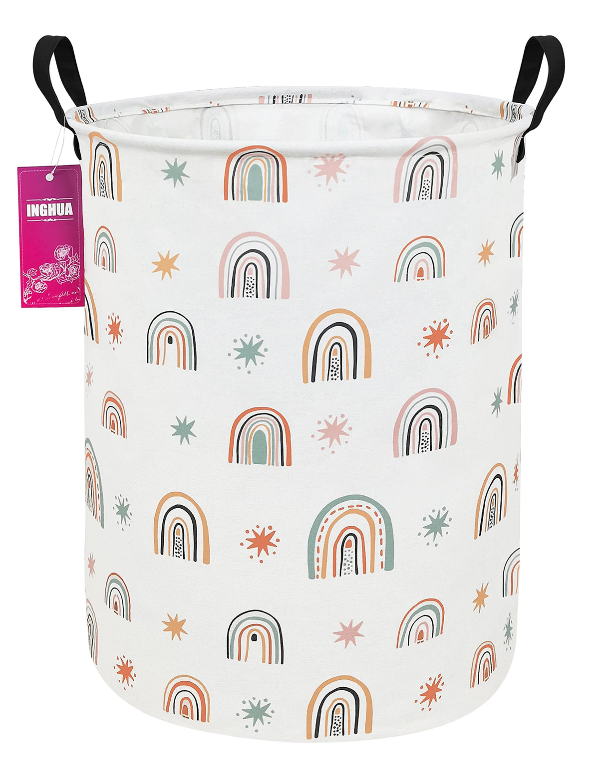 Laundry Hamper Large Canvas Fabric Storage Basket Pink hearts