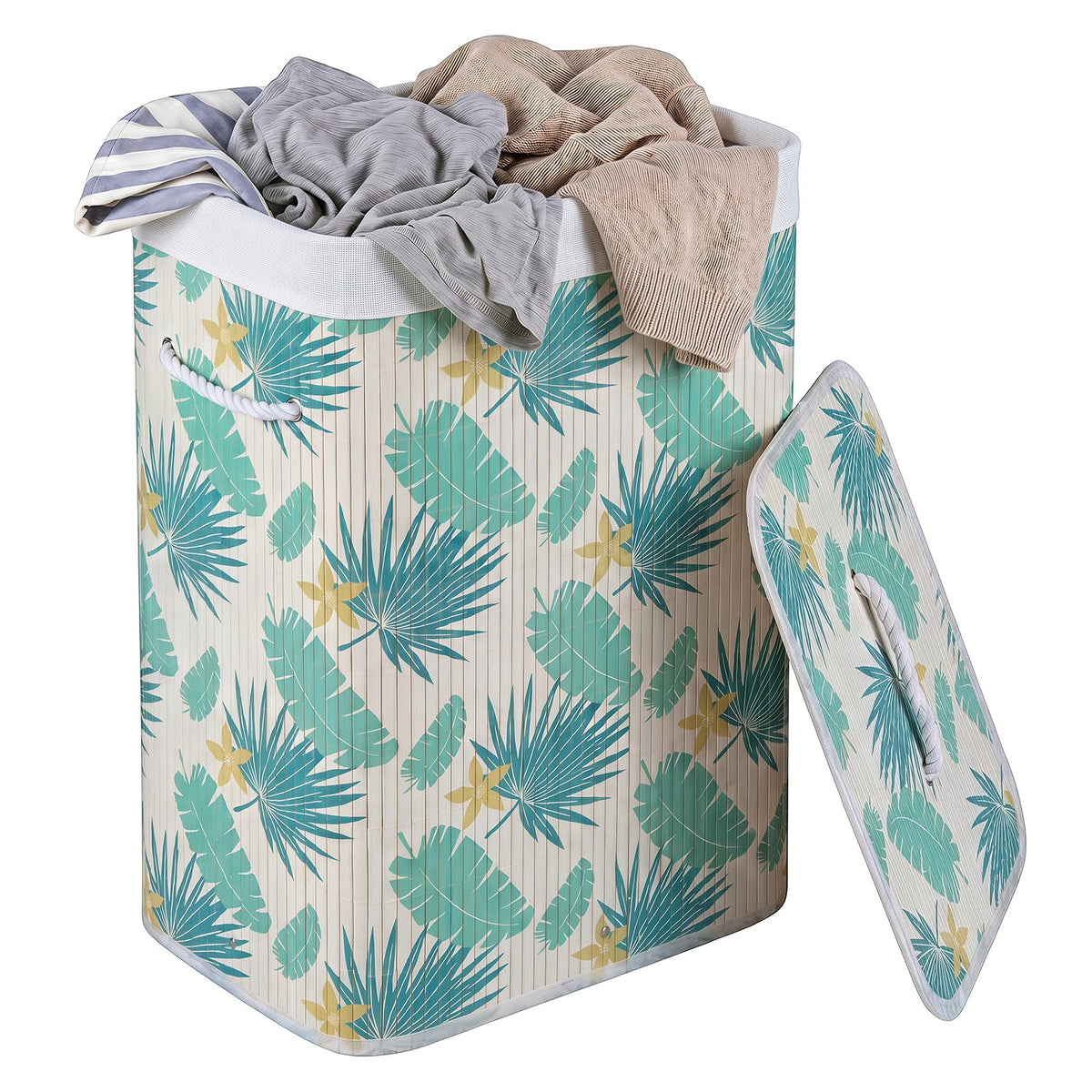 Giantex Bamboo Laundry Hamper with Lid Removable Liner & Handles