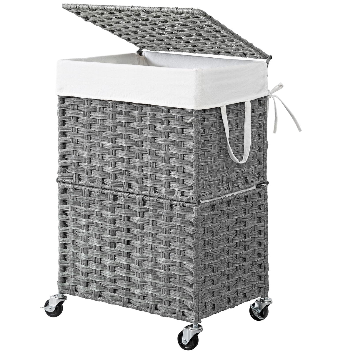 Chrislley Wicker Laundry Basket with Wheels,Rolling Laundry Hamper with Lid