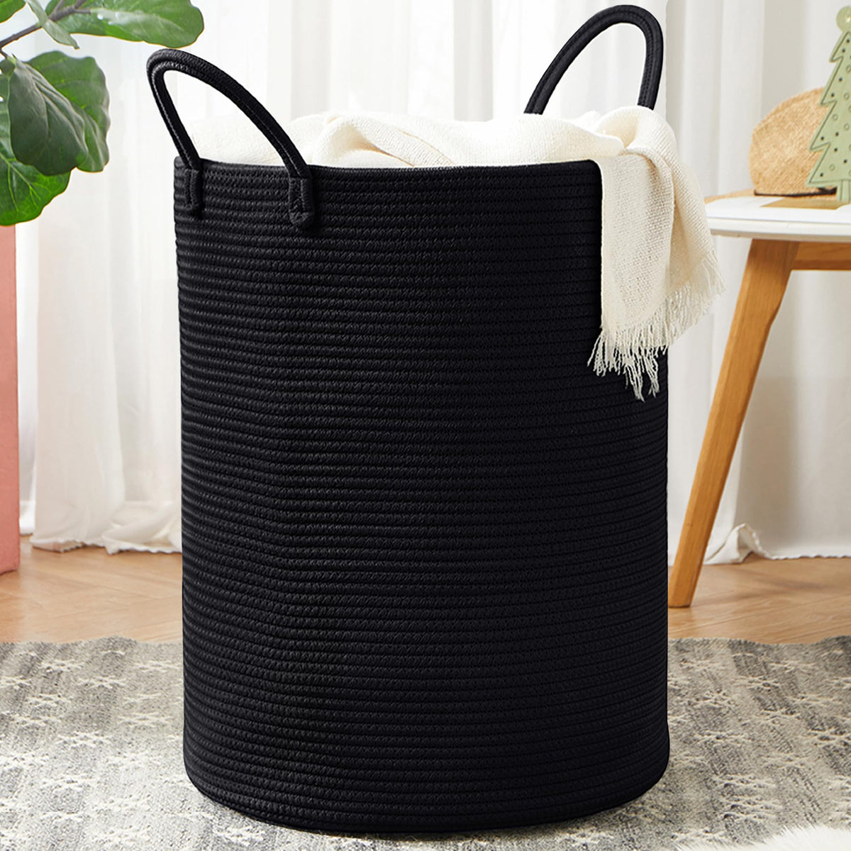 80L Extra Large Jute Woven Rope Laundry Basket Tall Wicker Hamper