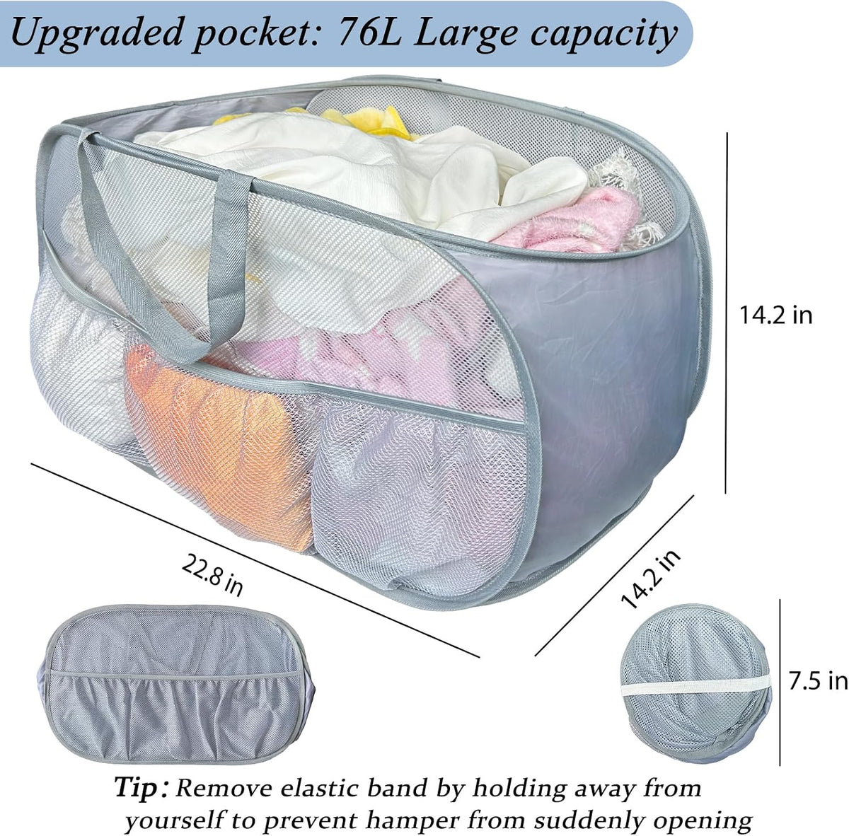 Pop Up Laundry Hamper 2 Pack with Handles & Side Pockets