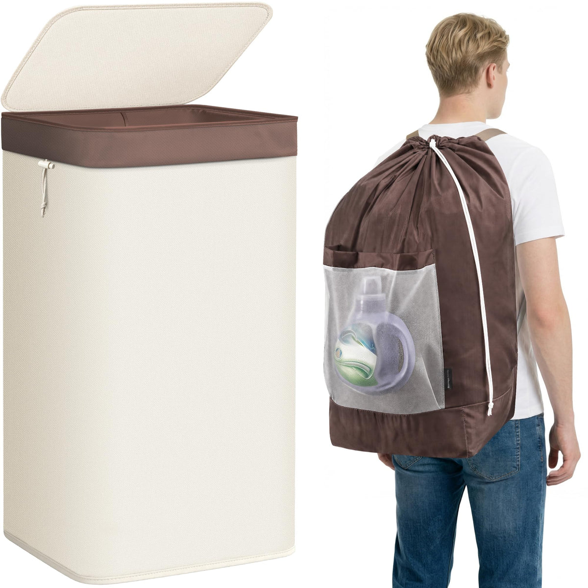 STORAGE MANIAC 2-in-1 Laundry Hamper with Laundry Backpack Bag, 23.7 Gal